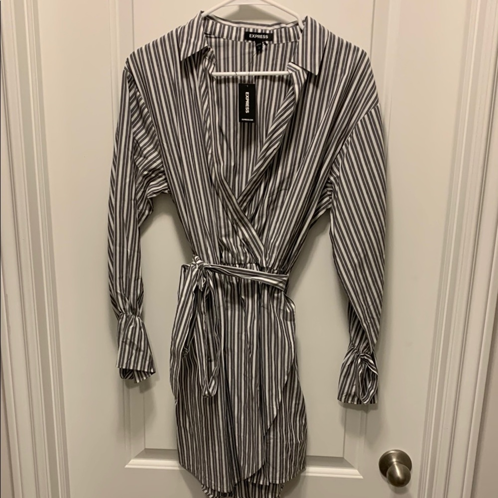 Express grey and White Striped dress